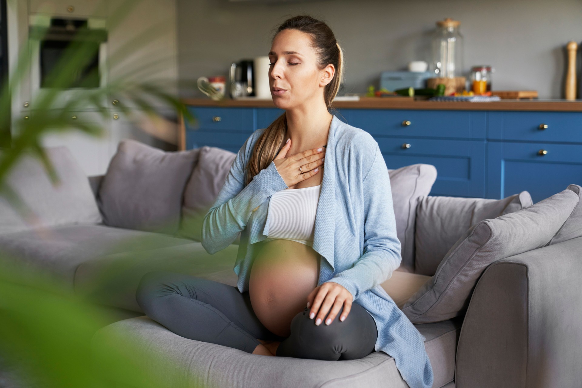 Meditation of pregnat woman before childbirth